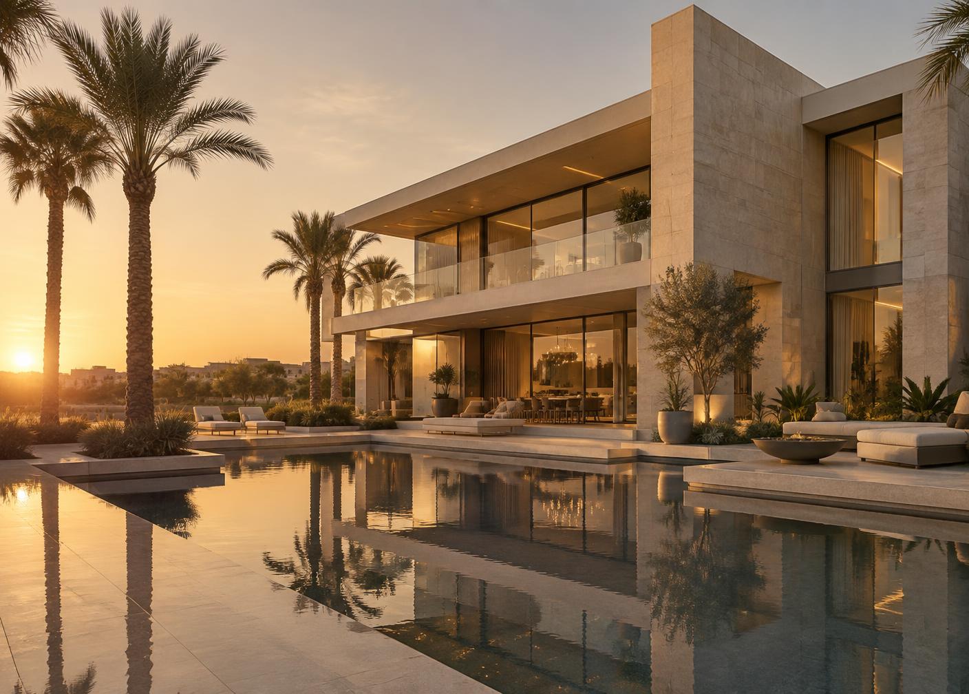 One Hyde Park residences in New Cairo at golden hour